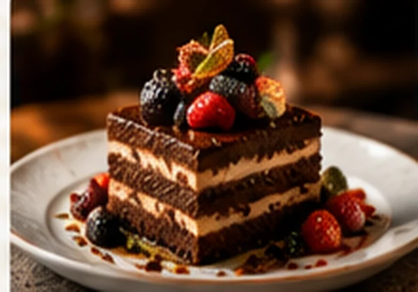 Chocolate dessert with berries
